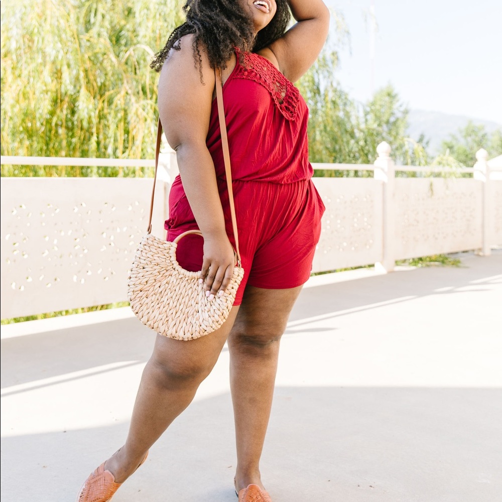 Lace Topped Romper in Wine - Picture 7 of 10